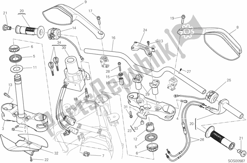 All parts for the Handlebar of the Ducati Multistrada 1200 ABS Thailand 2014